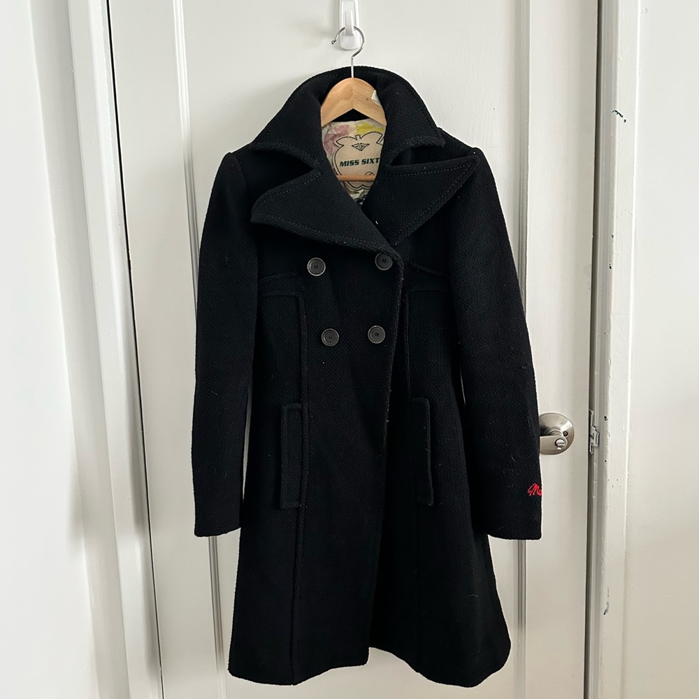Miss Sixty Black Double-Breasted Pea Coat